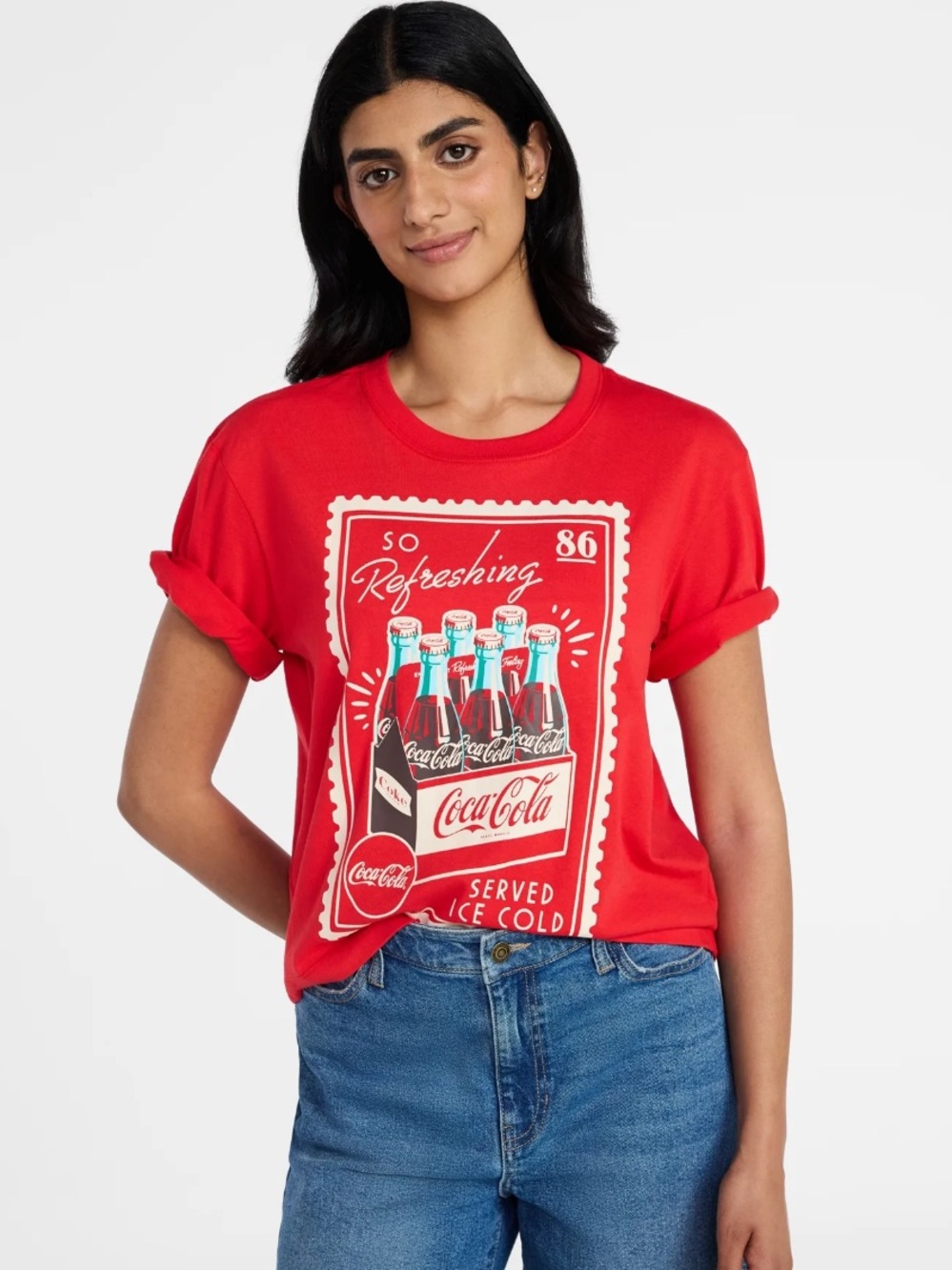 Coca Cola Women's Boxy Vintage Bottle Graphic Skimmer Tee NWT